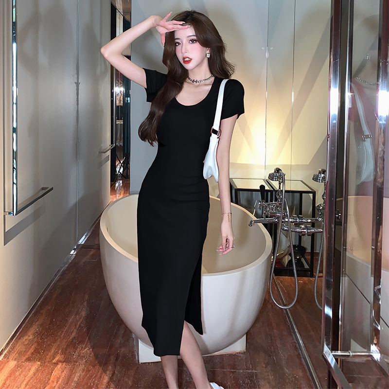 2026 Spring Summer New Pure Desire Style Sexy Low Neckline Brightening Dress Women Elegant Slim Split Hip Wrap Midi Dress - Image 4