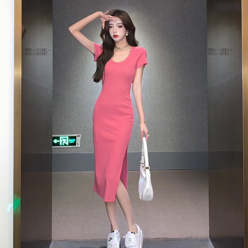 2026 Spring Summer New Pure Desire Style Sexy Low Neckline Brightening Dress Women Elegant Slim Split Hip Wrap Midi Dress - Image 5