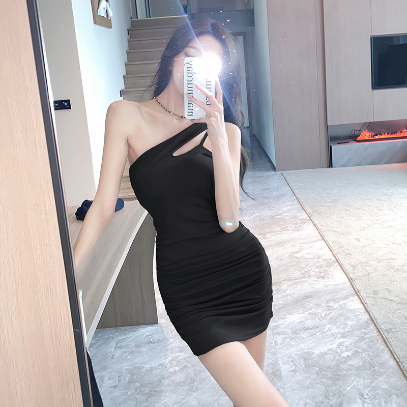 2026 Spring Summer New Chic Hong Kong Style Sexy One Shoulder Padded Cami Bodycon Mini Dress Women - Image 4