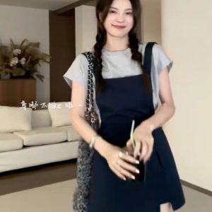Casual Versatile Pinafore Dress and T-Shirt Set