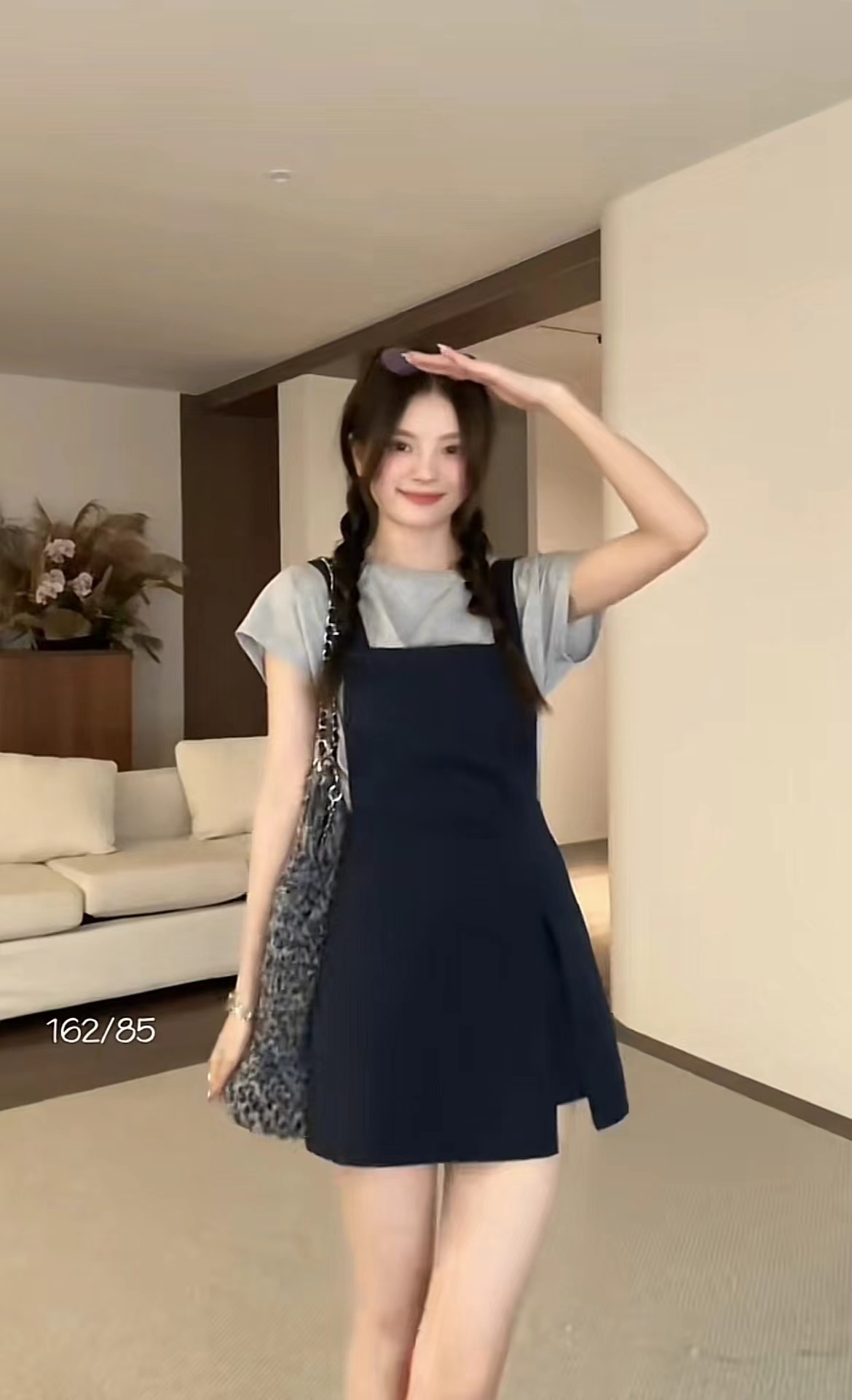 Casual Versatile Pinafore Dress and T-Shirt Set - Image 2
