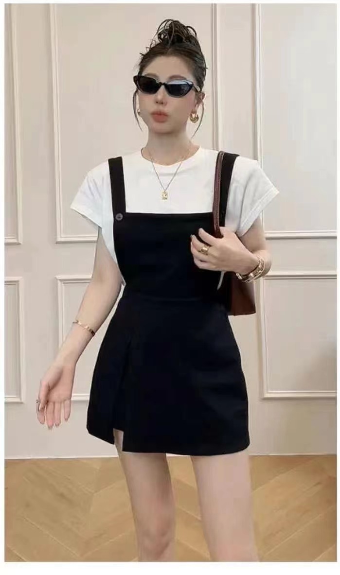Casual Versatile Pinafore Dress and T-Shirt Set - Image 4