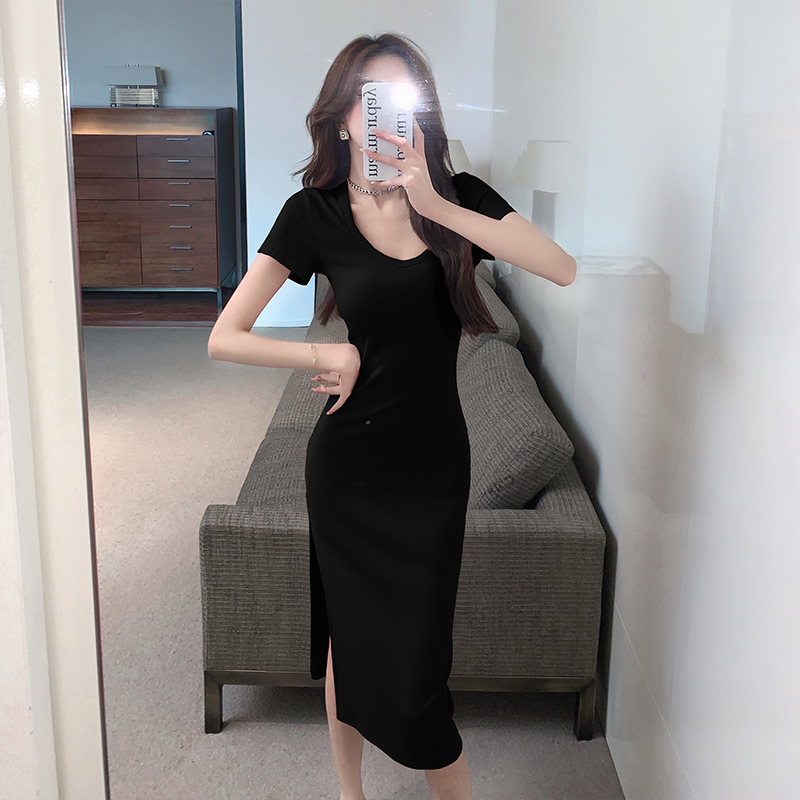 2026 Spring Summer New Pure Desire Style Sexy Low Neckline Brightening Dress Women Elegant Slim Split Hip Wrap Midi Dress
