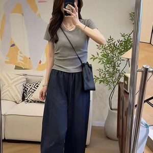Summer U-Neck Slimming T-Shirt and Balloon Pants Set