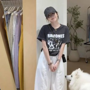 2025 New Printed T-Shirt and Wide-Leg Pants Two-Piece Set