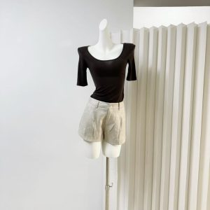 UDressy Korean Style Women's U-Neck Slim Fit Half Sleeve T-Shirt