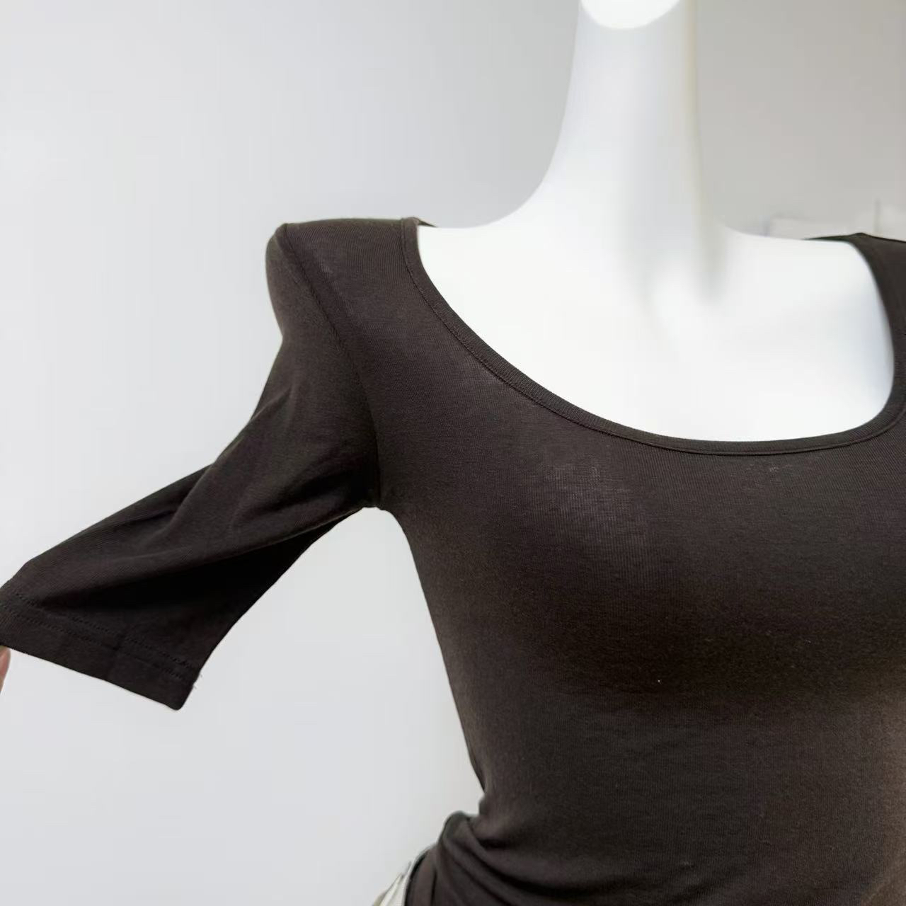 UDressy Korean Style Women's U-Neck Slim Fit Half Sleeve T-Shirt - Image 4