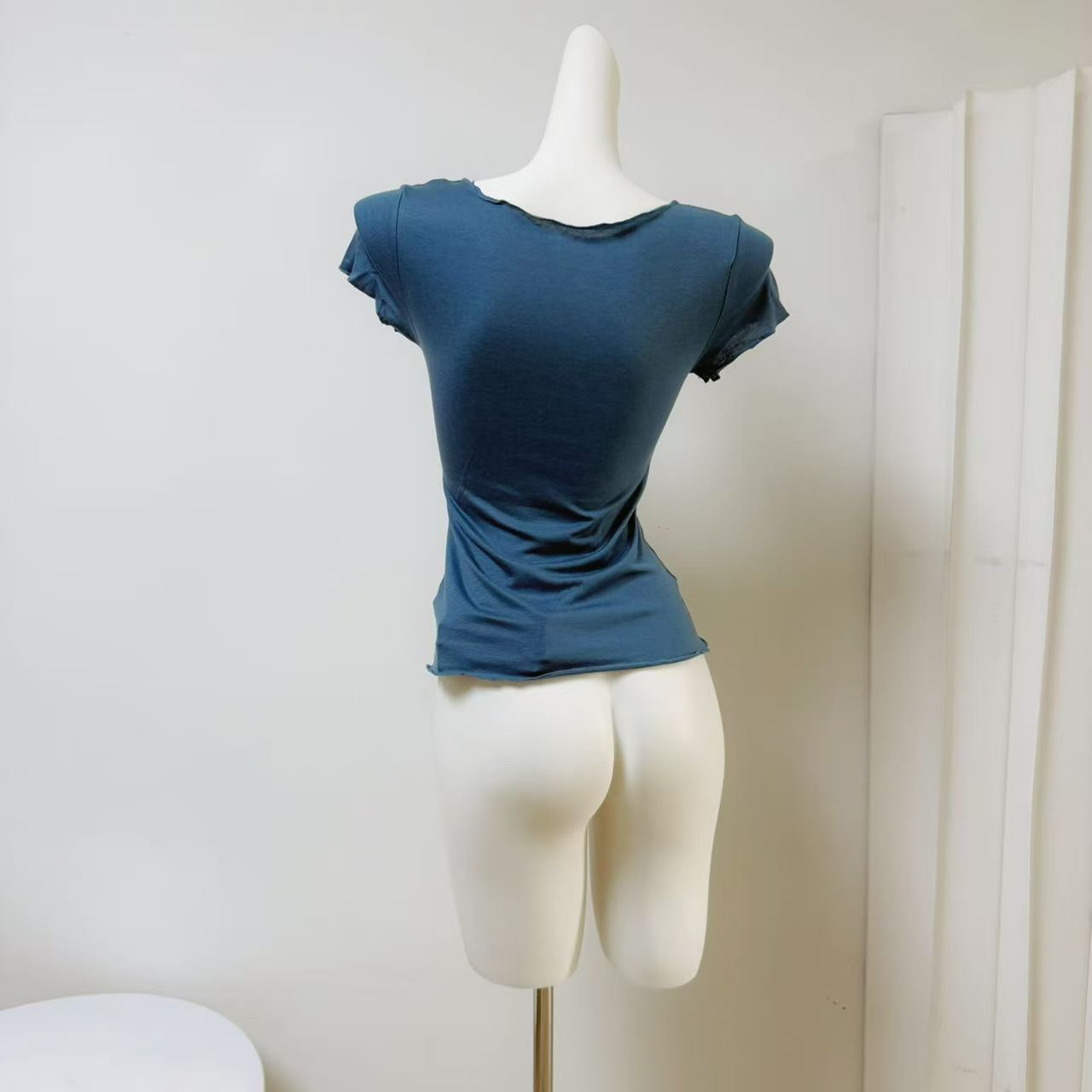 YISHEZ Pocket Tee Original Basic Tee Spring Macaron Tencel Wool High Stretch Slimming U-Neck - Image 5
