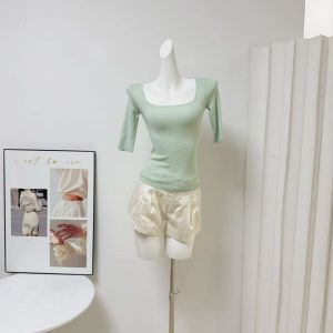 Women's Silk Wool Blend Wide U-Neck Half-Sleeve Knit Top