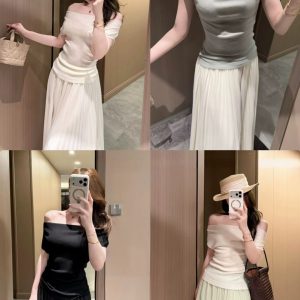 Women's Soft Knit Top with Draped Neckline and Off-Shoulder Design