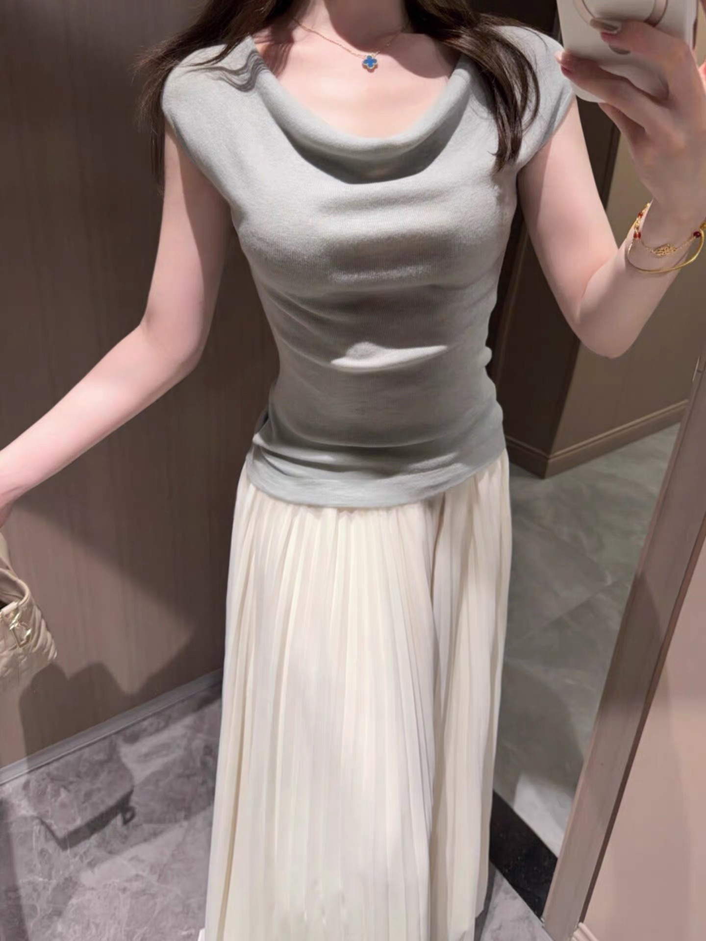Women's Soft Knit Top with Draped Neckline and Off-Shoulder Design - Image 2
