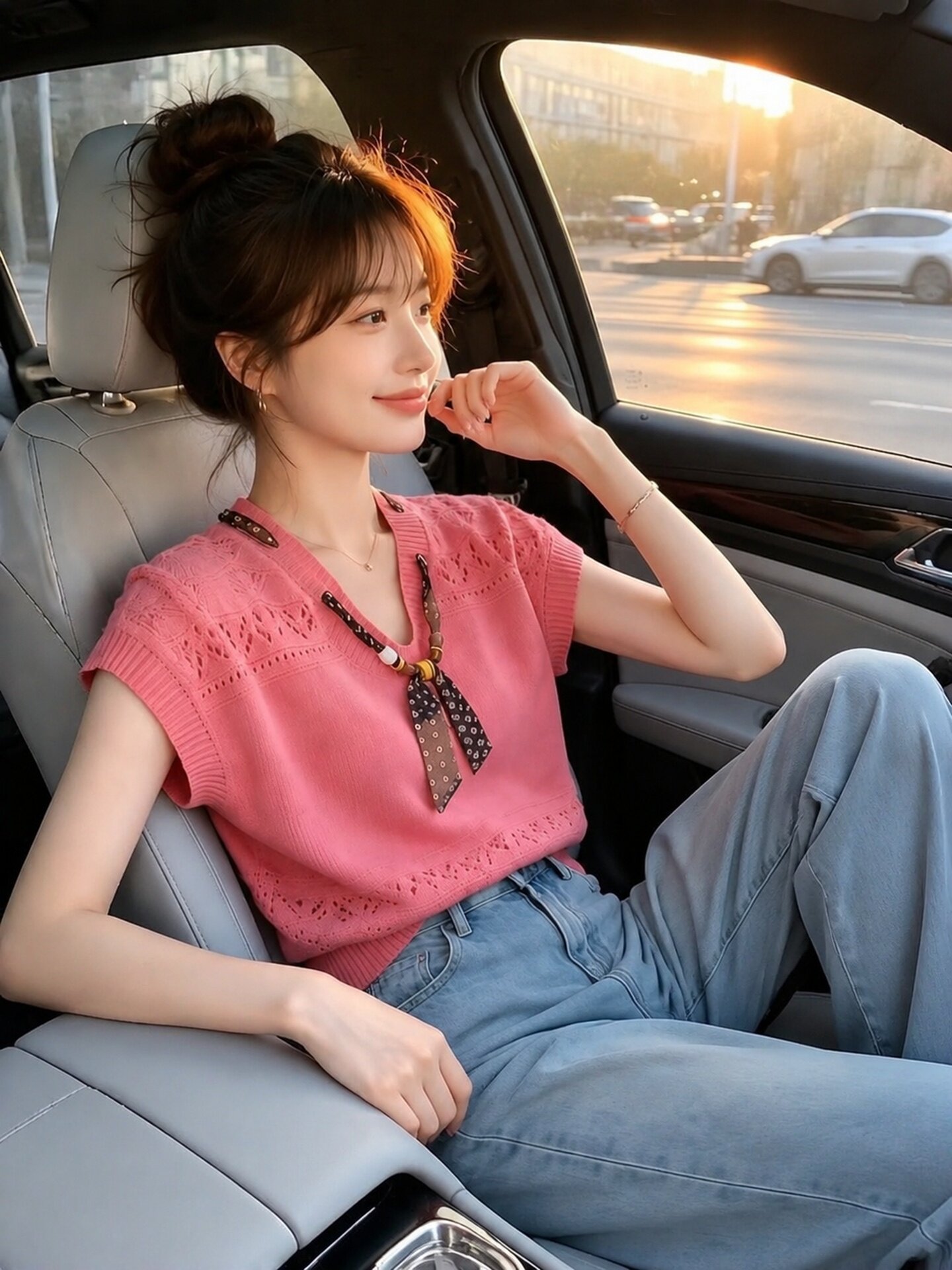 Rose Pink V-Neck Slim Fit Short Sleeve T-Shirt Women 2026 Summer French Style - Image 4