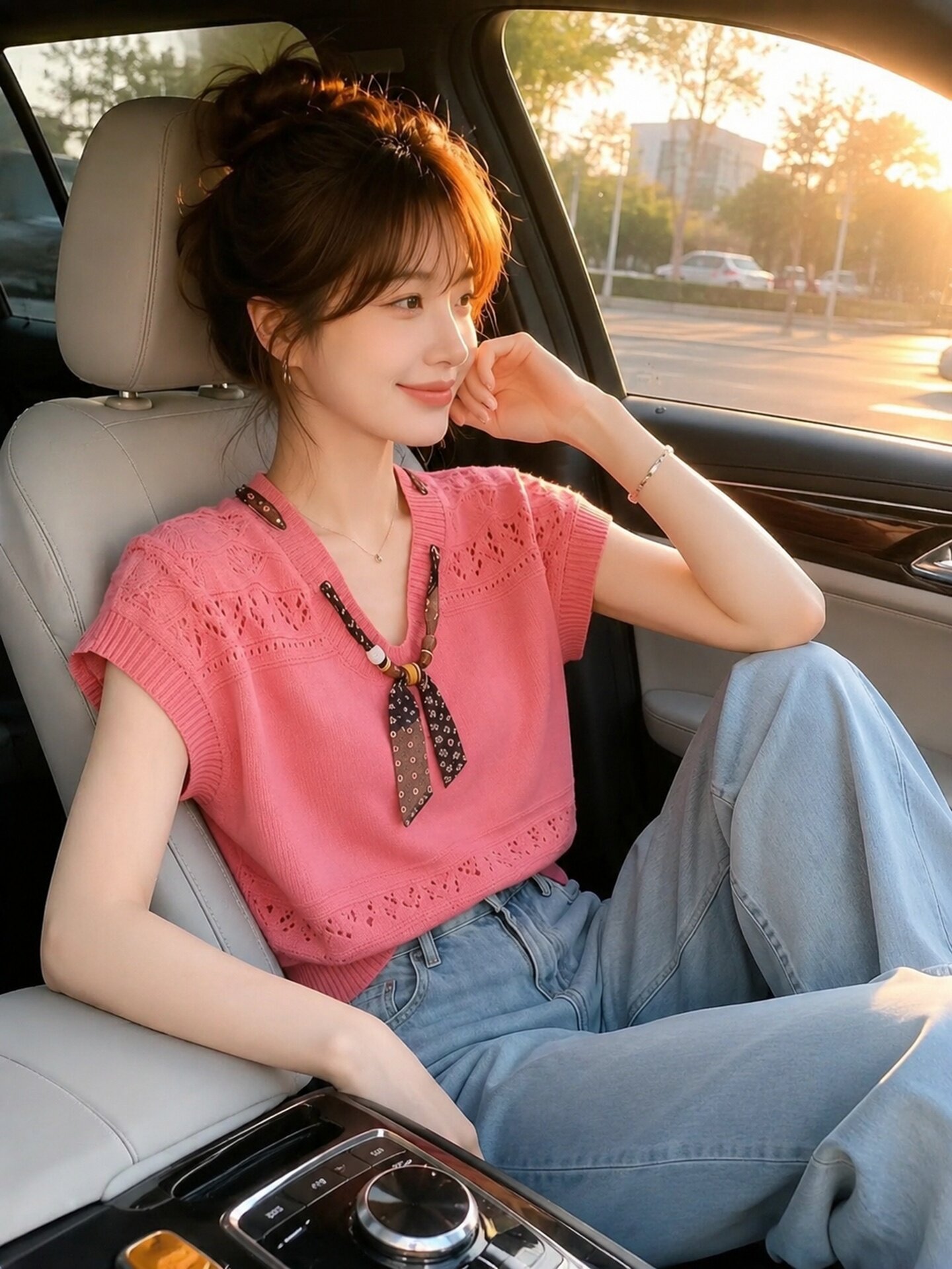 Rose Pink V-Neck Slim Fit Short Sleeve T-Shirt Women 2026 Summer French Style - Image 2