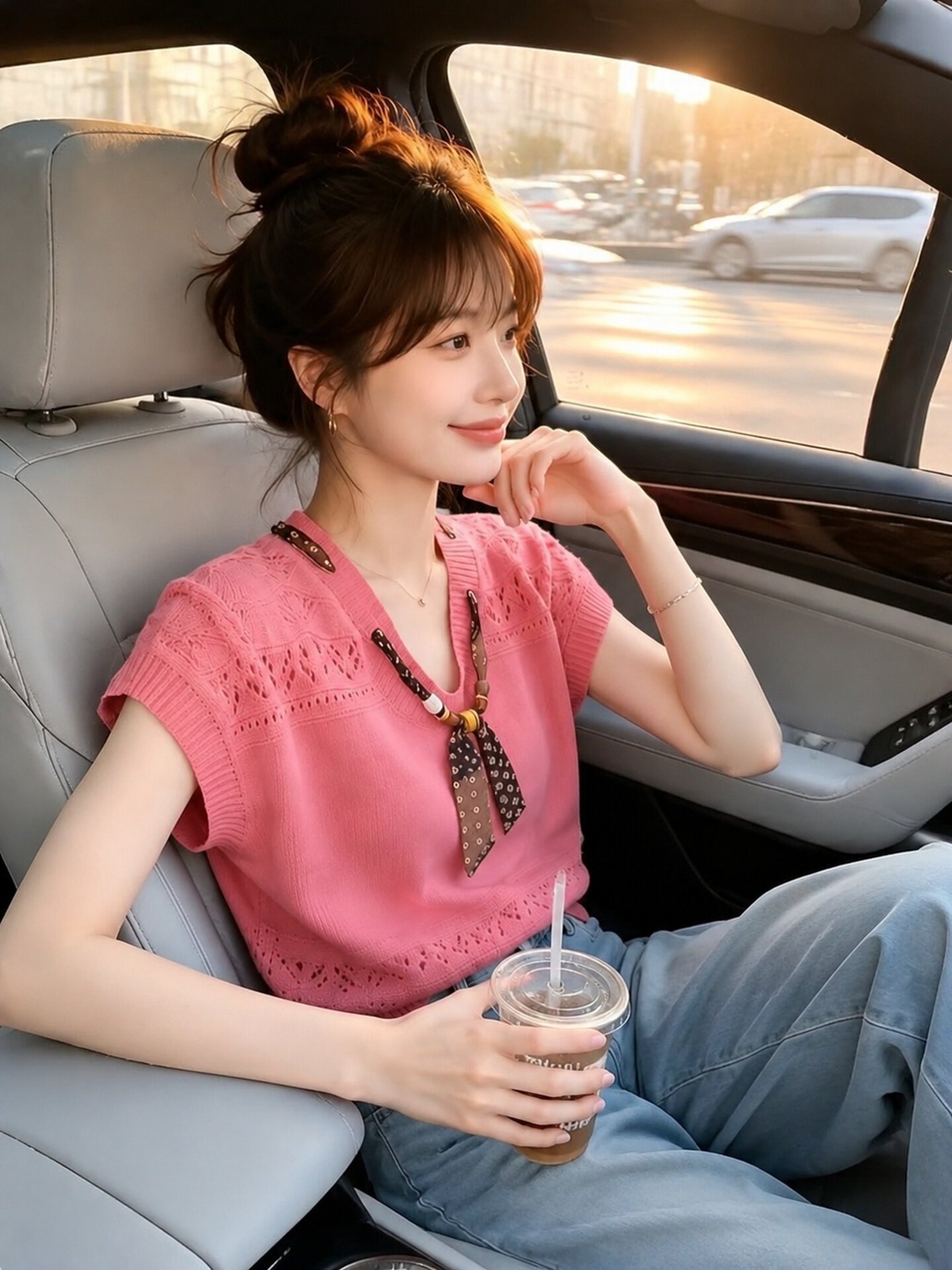 Rose Pink V-Neck Slim Fit Short Sleeve T-Shirt Women 2026 Summer French Style - Image 3