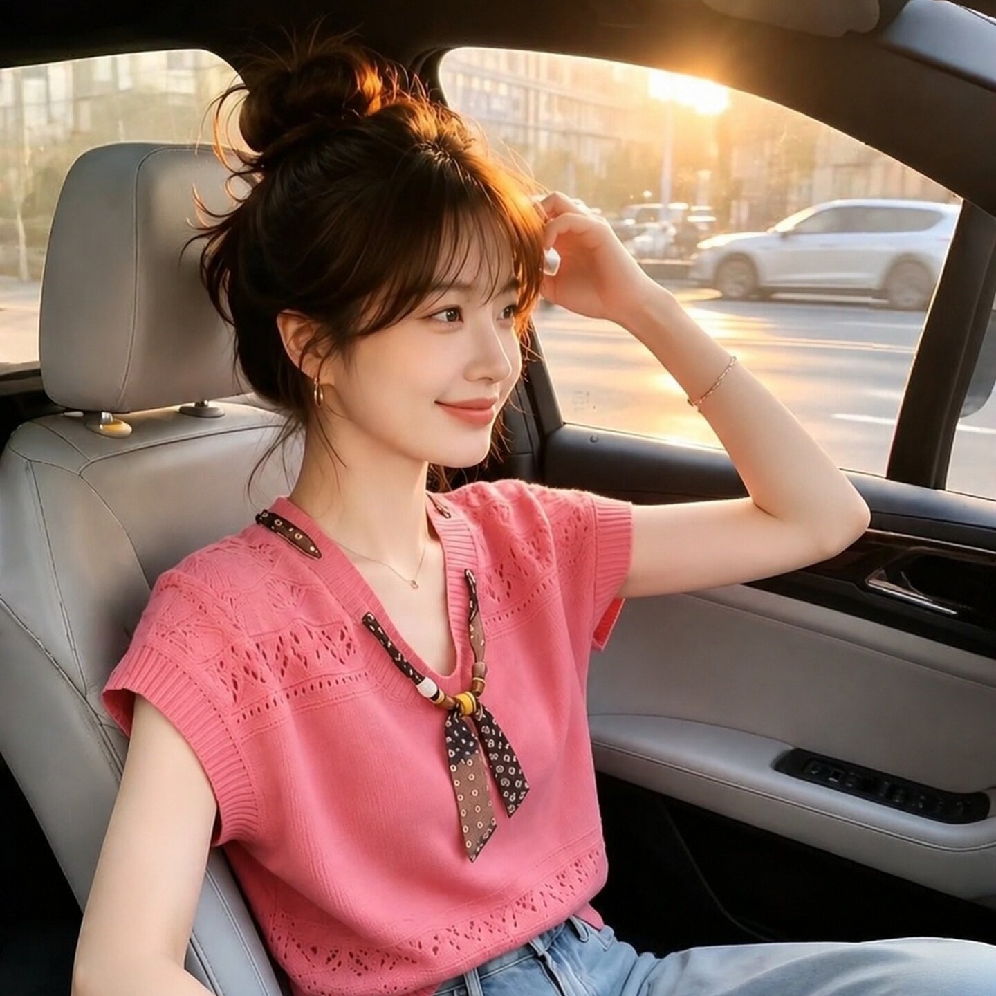 Rose Pink V-Neck Slim Fit Short Sleeve T-Shirt Women 2026 Summer French Style - Image 5