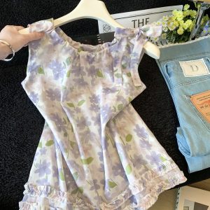 Fresh Floral Tank Top Women Loose Slimming Niche Sleeveless Versatile Shirt