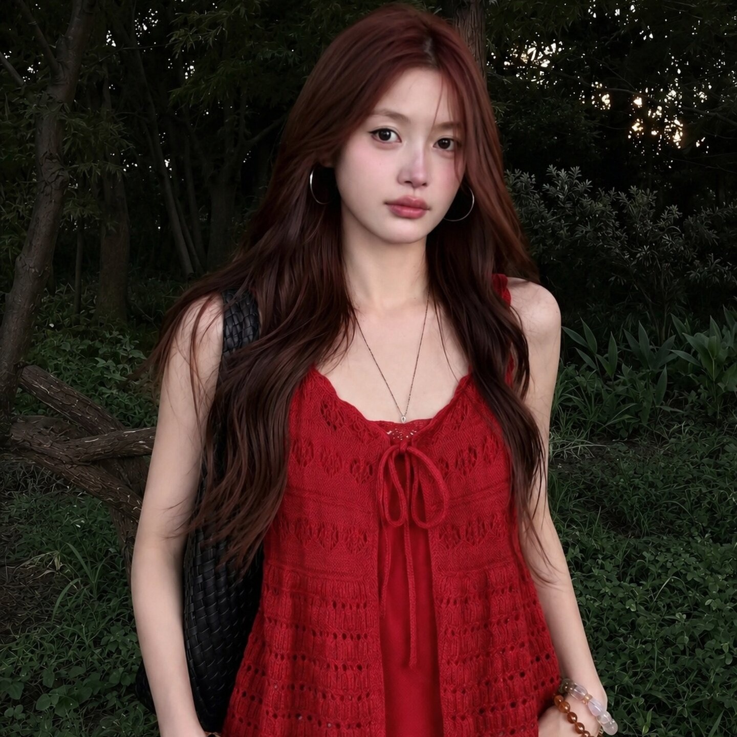 Red Cutout Cardigan and Halter Cami Set for Women 2026 Summer Beach Vacation Top - Image 5