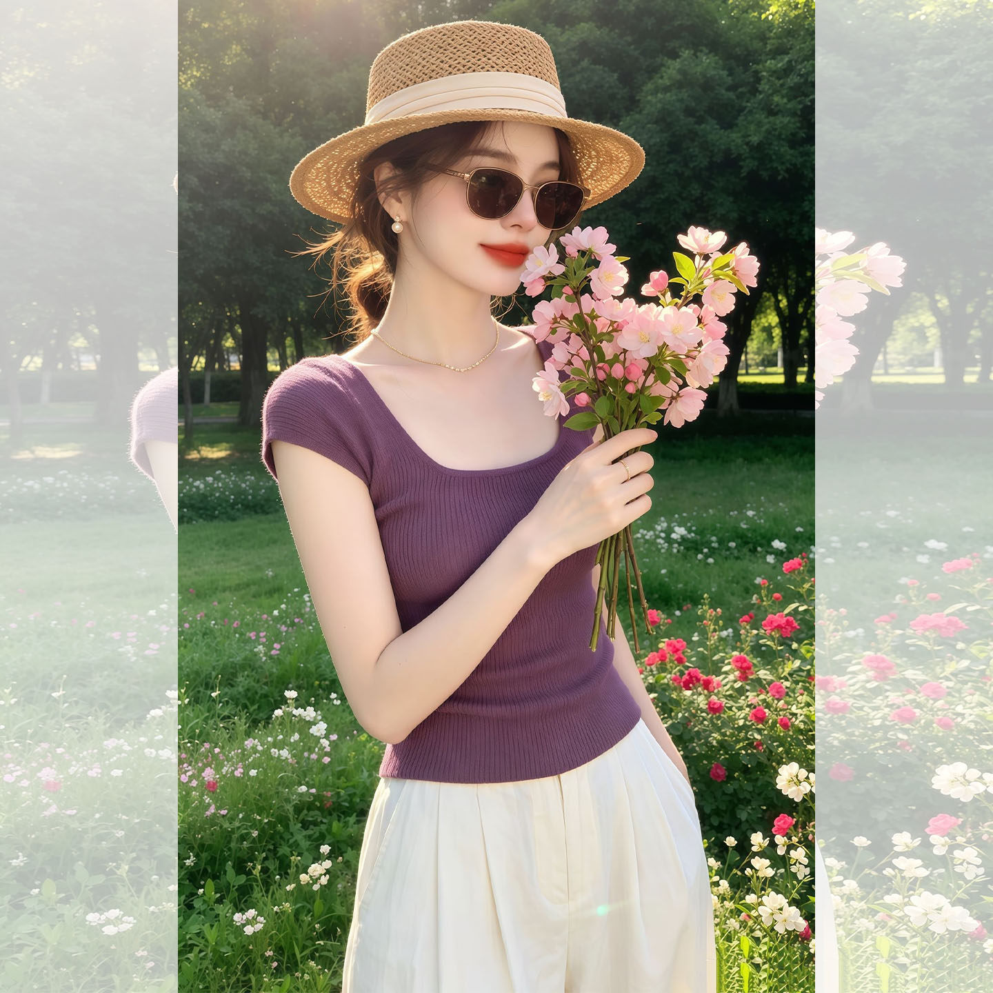 Light Mature Style Purple Slim Short Sleeve T-Shirt Women 2026 Summer Cropped Unique Pretty Top Dopamine Outfit - Image 2