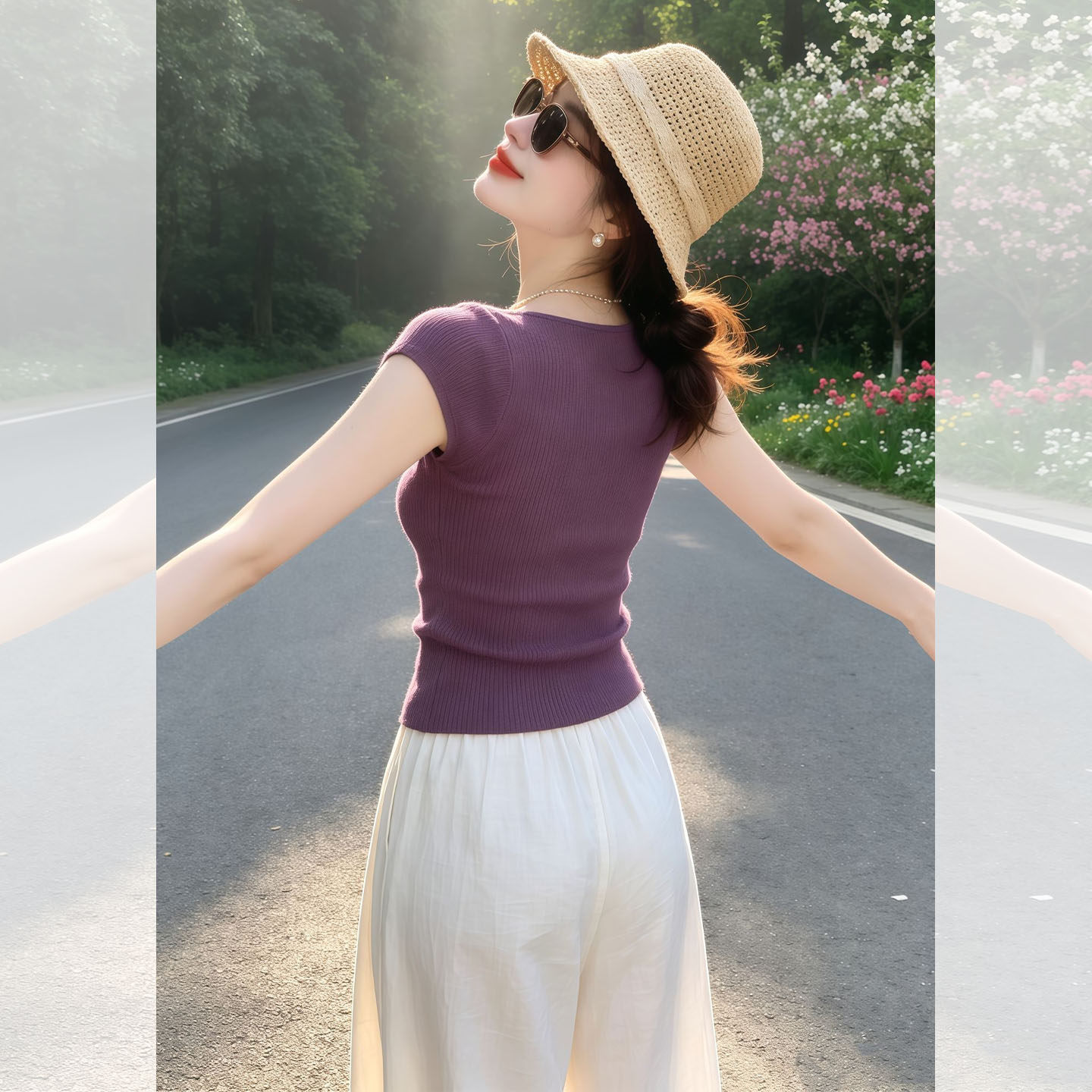 Light Mature Style Purple Slim Short Sleeve T-Shirt Women 2026 Summer Cropped Unique Pretty Top Dopamine Outfit - Image 3